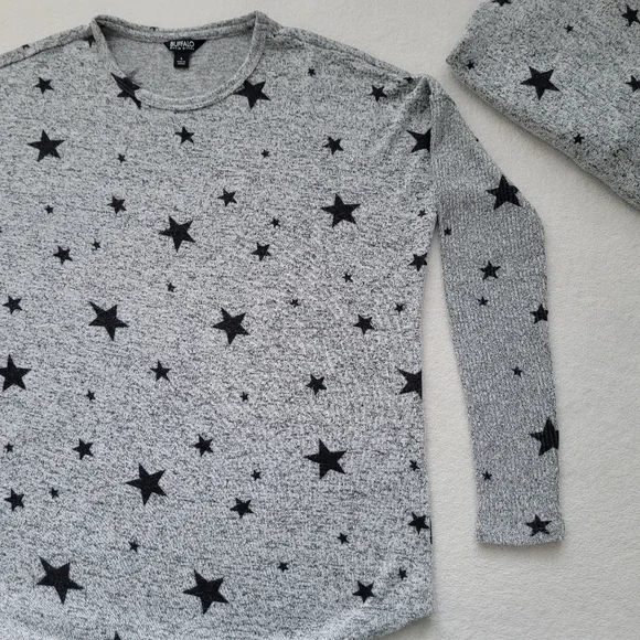 Fitted Sleeves Loose Fit Stretchy Viscose Stars Sweatshirt EUC Women's S grey - Picture 6 of 11
